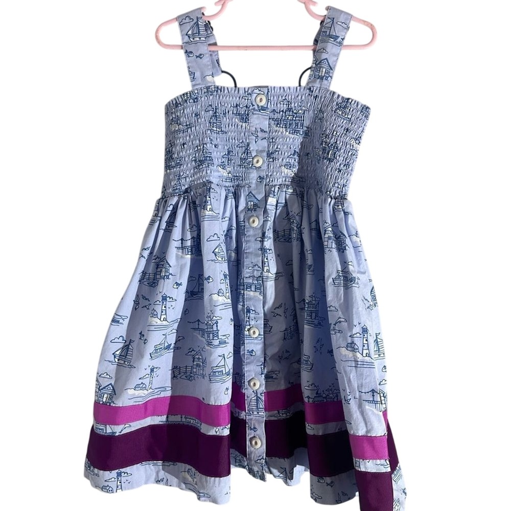 Matilda Jane Girls Smocked Nautical Lighthouse Boat Dress Size 6
